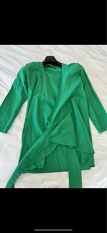 Diğer Yeşil belden ip bağlamalı elbise