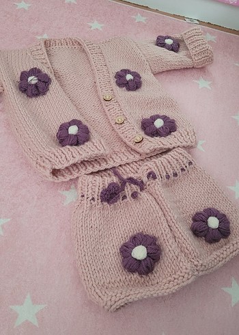 Nakışlı Pembe Kız Hırka ve Etek Takımı - Görsel 2