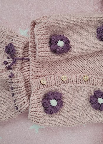 Nakışlı Pembe Kız Hırka ve Etek Takımı - Görsel 3