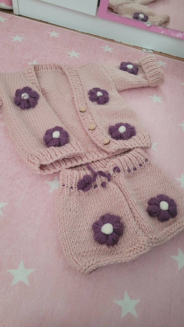 Nakışlı Pembe Kız Hırka ve Etek Takımı - Görsel 2