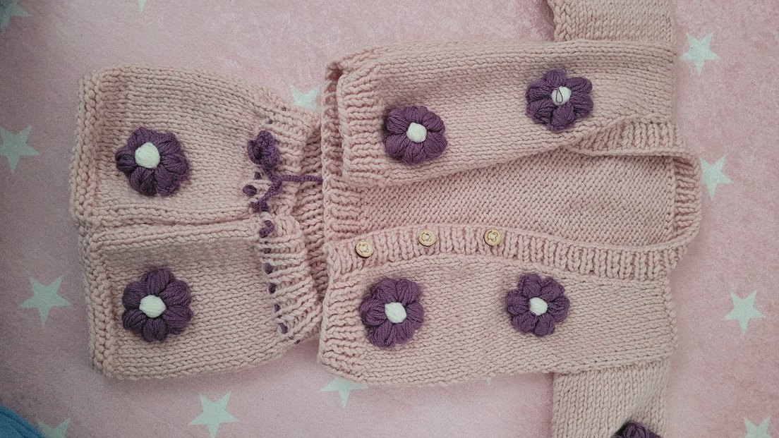 Nakışlı Pembe Kız Hırka ve Etek Takımı - Görsel 3