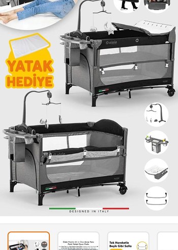 Gri Çok Fonksiyonlu Oyun Parkı ve Yatak