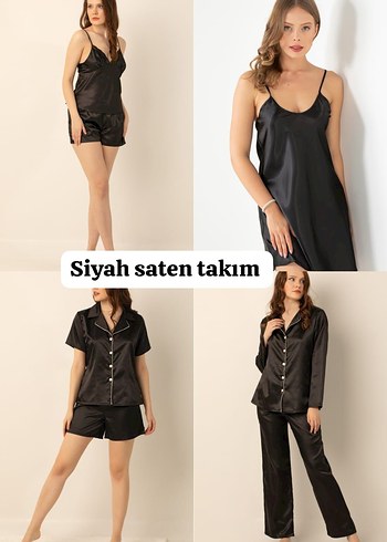 fiyat sorun.Siyah Saten Kadın Pijama Takımı