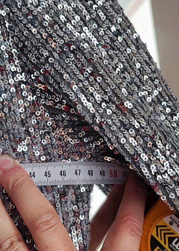 Gri Payetli Uzun Kadın Abiye Elbise - Görsel 7