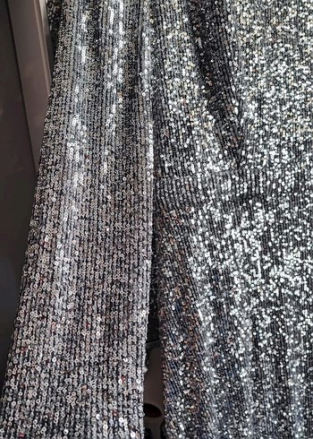 Gri Payetli Uzun Kadın Abiye Elbise - Görsel 6