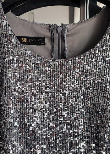 Gri Payetli Uzun Kadın Abiye Elbise - Görsel 3