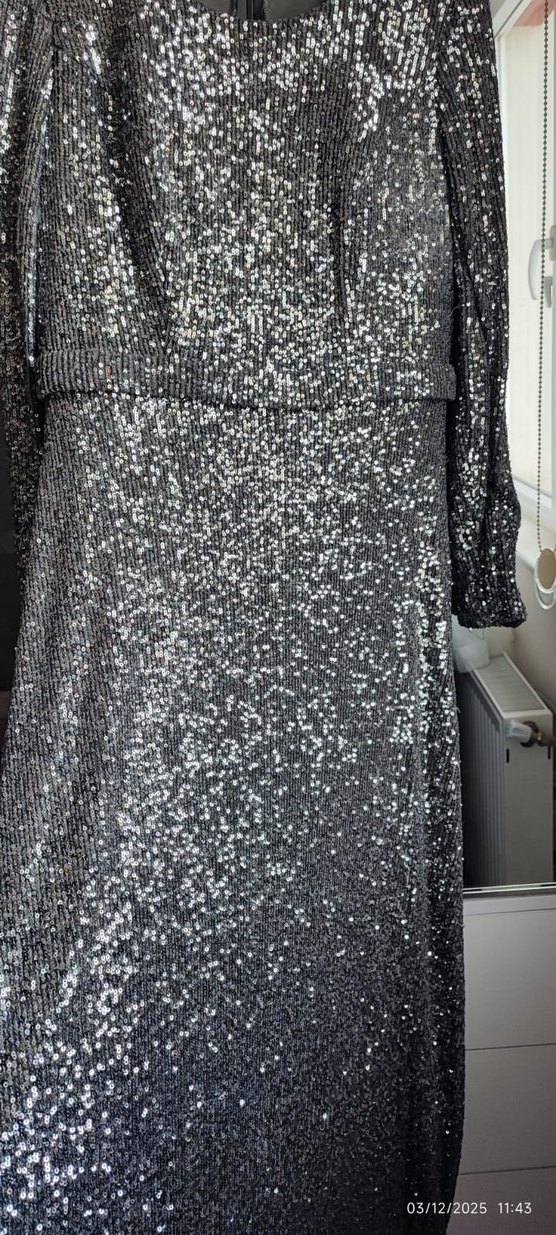 Gri Payetli Uzun Kadın Abiye Elbise - Görsel 5