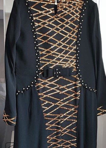 Boncuk İşlemeli Siyah Uzun Kadın Elbise - Görsel 7