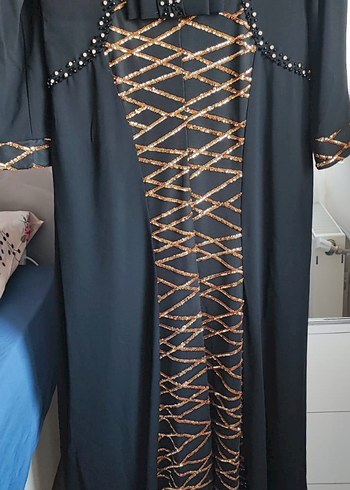 Boncuk İşlemeli Siyah Uzun Kadın Elbise - Görsel 12