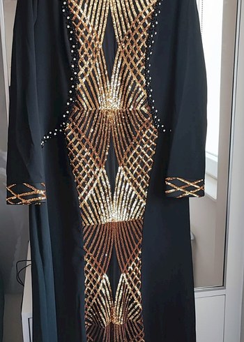 Boncuk İşlemeli Siyah Uzun Kadın Elbise - Görsel 6