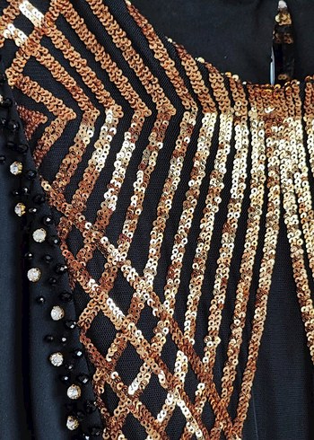 Boncuk İşlemeli Siyah Uzun Kadın Elbise - Görsel 3