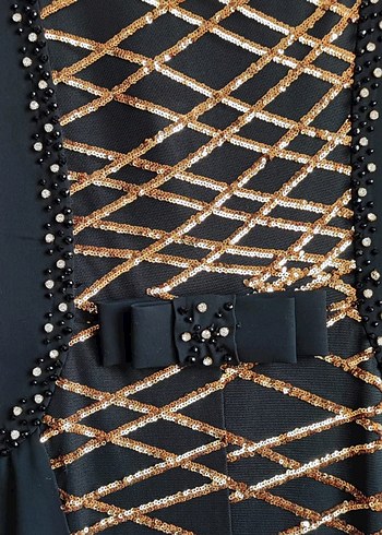 Boncuk İşlemeli Siyah Uzun Kadın Elbise - Görsel 11