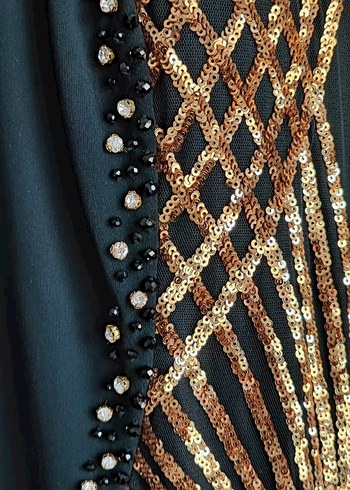 Boncuk İşlemeli Siyah Uzun Kadın Elbise - Görsel 5