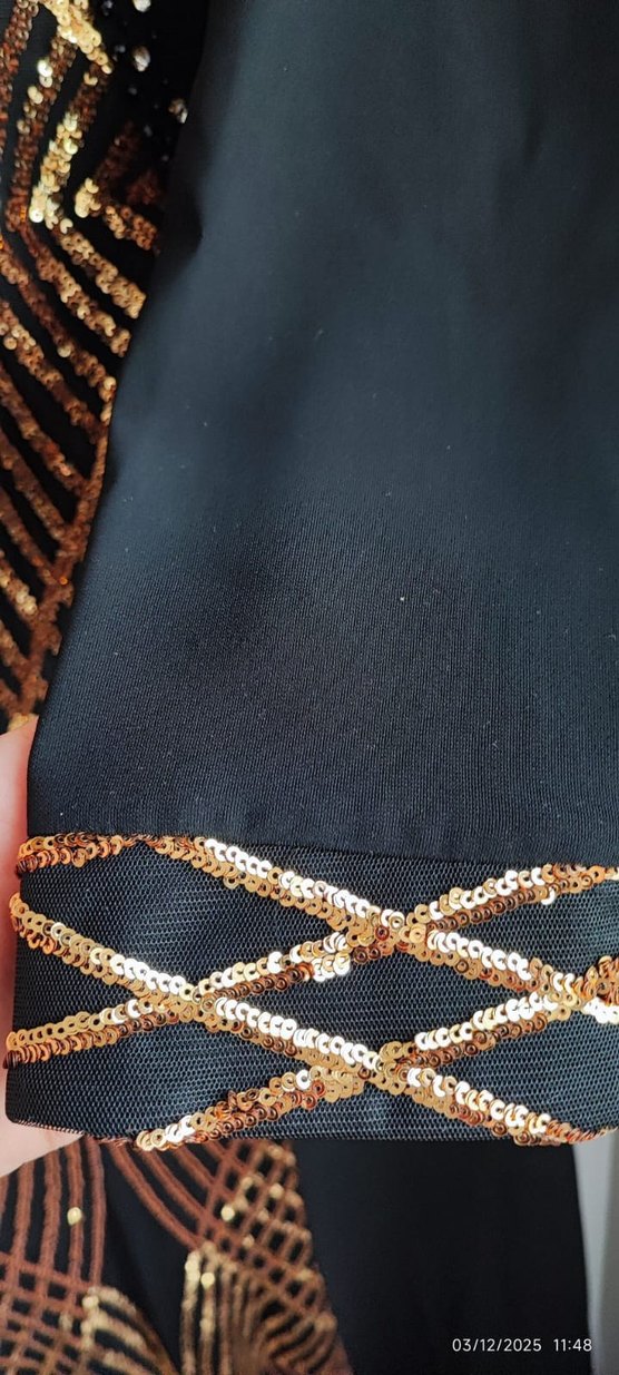 Boncuk İşlemeli Siyah Uzun Kadın Elbise - Görsel 4