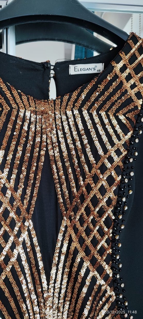 Boncuk İşlemeli Siyah Uzun Kadın Elbise - Görsel 2