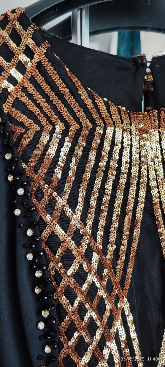 Boncuk İşlemeli Siyah Uzun Kadın Elbise - Görsel 3