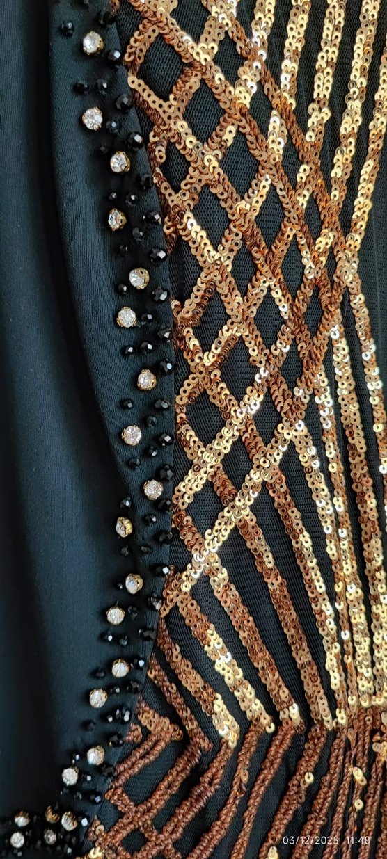 Boncuk İşlemeli Siyah Uzun Kadın Elbise - Görsel 5