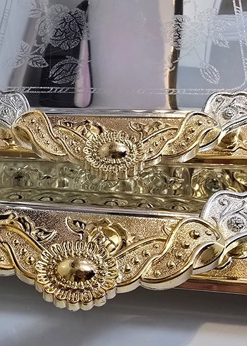 Altın ve Gümüş Renkli Desenli Tepsi Seti - Görsel 2