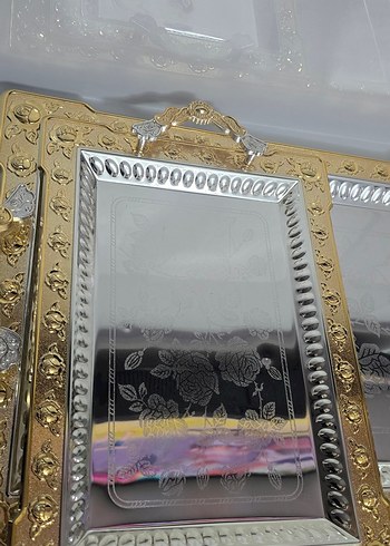 Altın ve Gümüş Renkli Desenli Tepsi Seti - Görsel 10