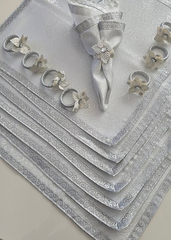 Gri İşlemeli Masa Örtüsü Seti - Görsel 4