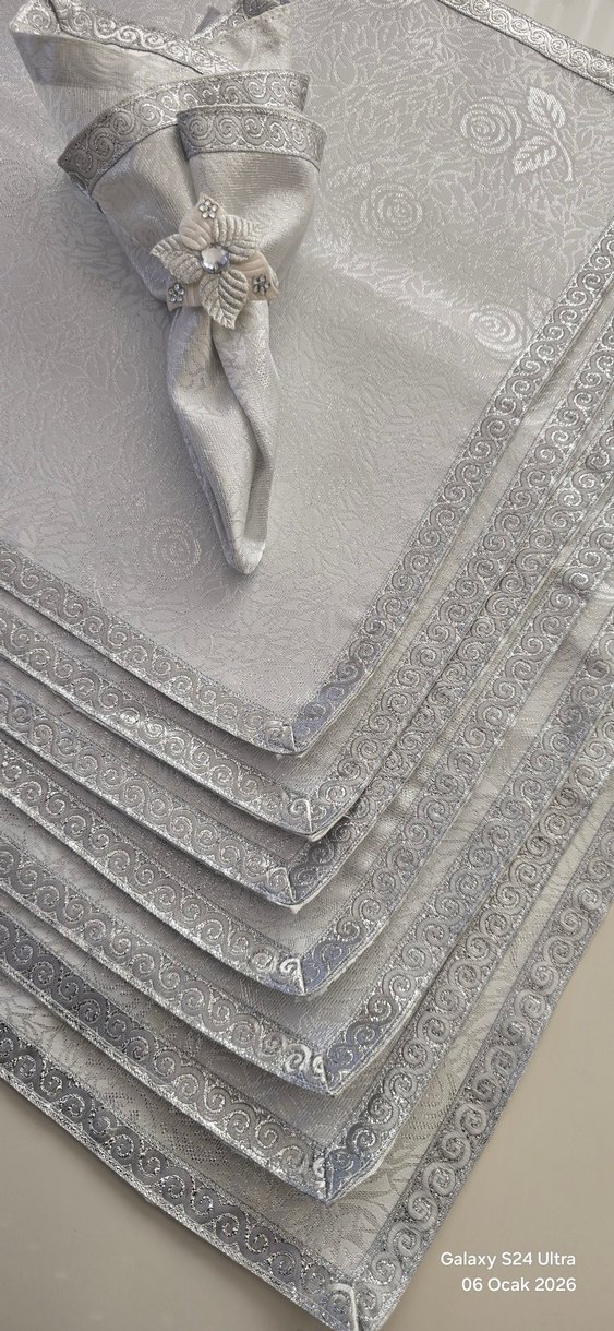 Gri İşlemeli Masa Örtüsü Seti - Görsel 3