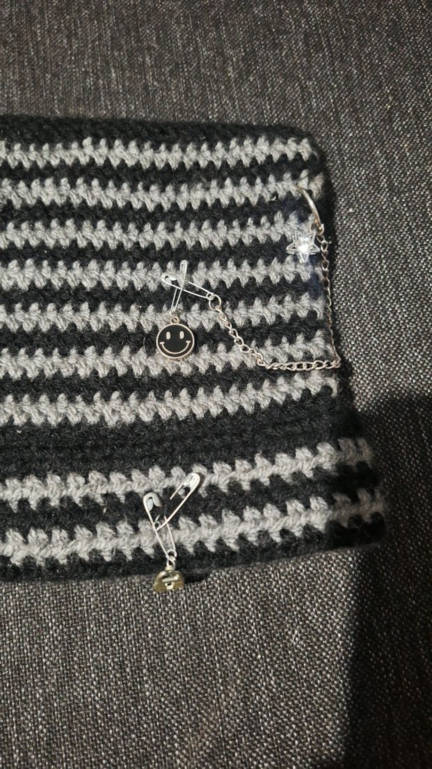 Gri Bohem Örgü Kadın Bere - Görsel 4