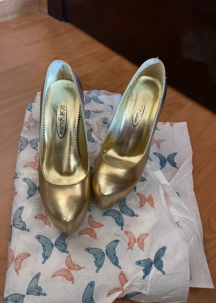 Gold ince topuk ayakkabı - Görsel 5