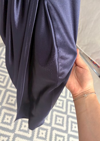 Straplez Drapeli Lacivert Uzun Abiye Elbise - Görsel 4