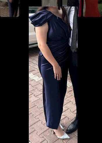 Straplez Drapeli Lacivert Uzun Abiye Elbise - Görsel 10