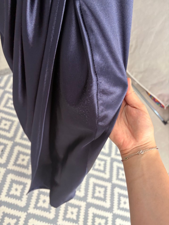 Straplez Drapeli Lacivert Uzun Abiye Elbise - Görsel 4