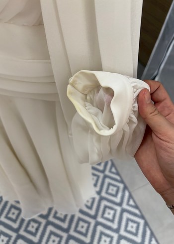 Beyaz V Yaka Düğmeli Midi Nişan Elbisesi - Görsel 8