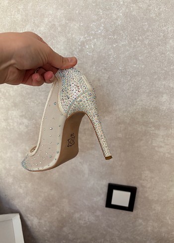 Beyaz Payetli Stiletto Gelin Ayakkabısı - Görsel 4