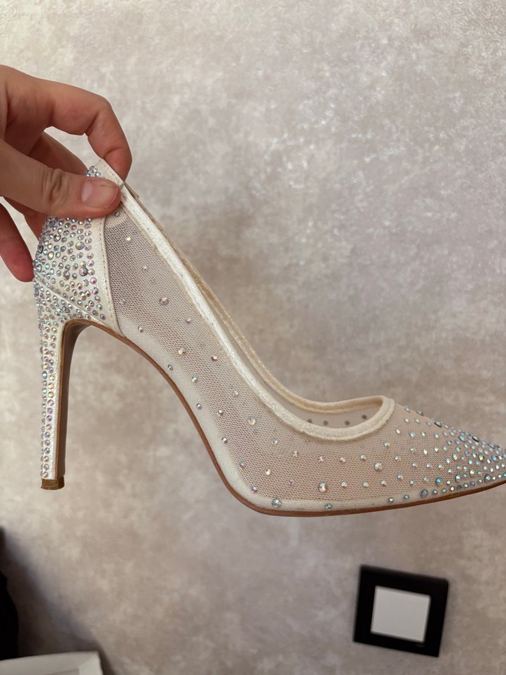 Beyaz Payetli Stiletto Gelin Ayakkabısı - Görsel 5