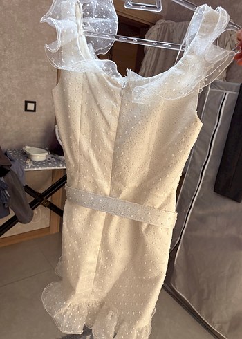 Bohem Straplez Midi Beyaz Mini Gelinlik - Görsel 4