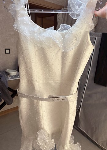 Bohem Straplez Midi Beyaz Mini Gelinlik - Görsel 3