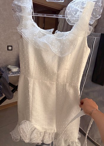 Bohem Straplez Midi Beyaz Mini Gelinlik - Görsel 6