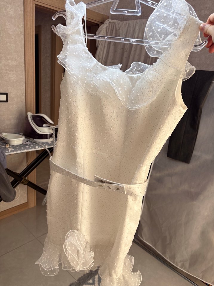 Bohem Straplez Midi Beyaz Mini Gelinlik - Görsel 2