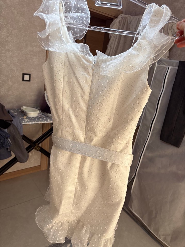 Bohem Straplez Midi Beyaz Mini Gelinlik - Görsel 4