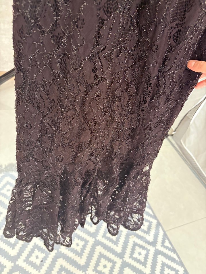 Siyah Dantel Midi Abiye Elbise - Görsel 2