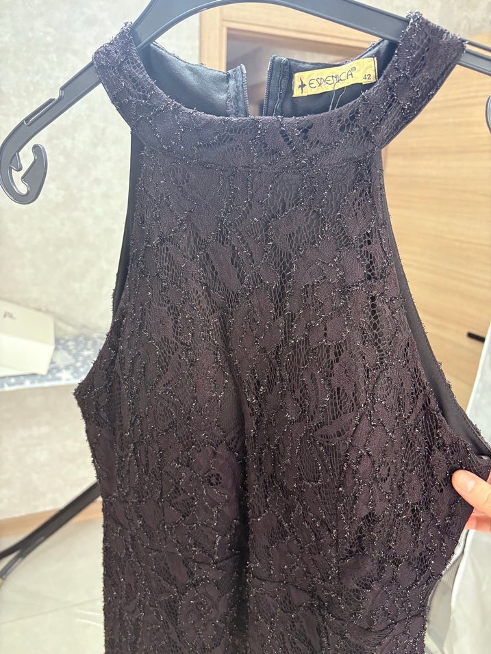 Siyah Dantel Midi Abiye Elbise - Görsel 3