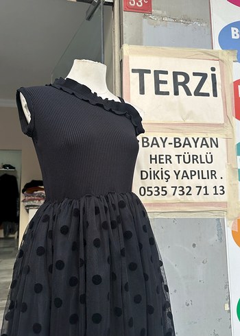 Diğer Siyah Puantiyeli Uzun Straplez Elbise