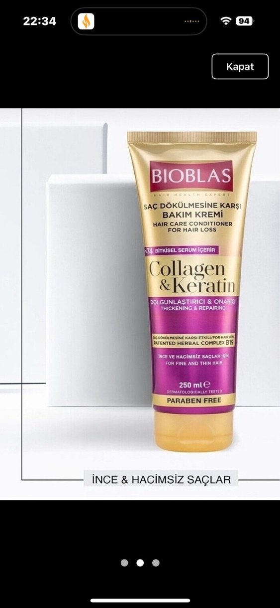 Bioblas Saç Dökülmesine Karşı Bakım Kremi 250 ml 3 adet mevcut. - Görsel 2