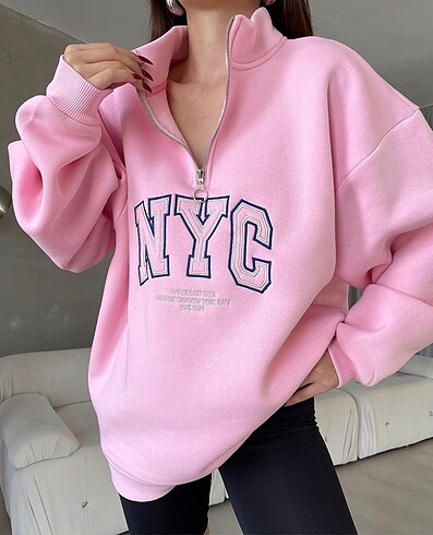 NYC Nakışlı Pembe Sweatshirt