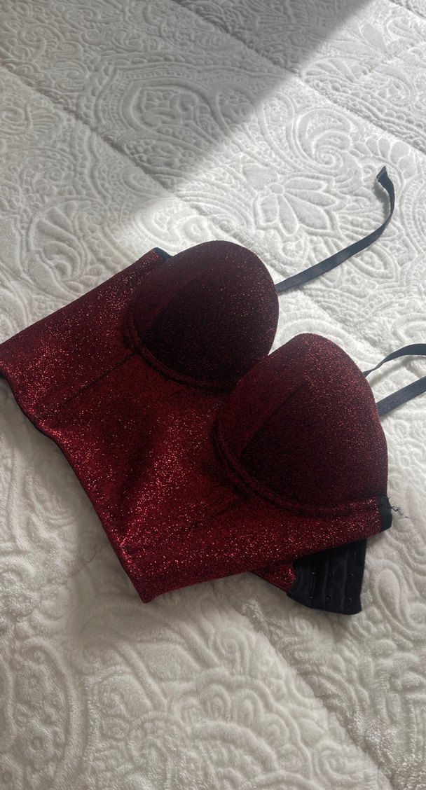 Bordo Simli Straplez Bustiyer - Görsel 3