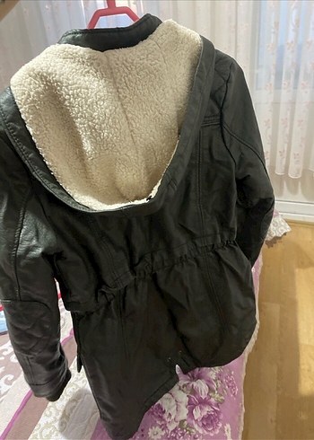 Haki Deri Kürklü Kemerli Kadın Mont - Görsel 2