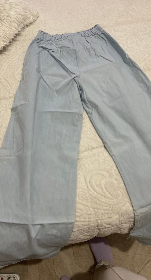 Mavi Bol Kesim Midi Denim Kadın Pantolon - Görsel 4