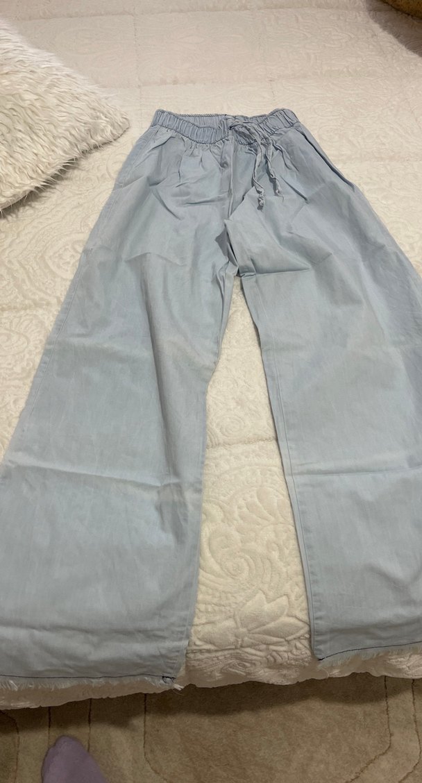 Mavi Bol Kesim Midi Denim Kadın Pantolon - Görsel 2