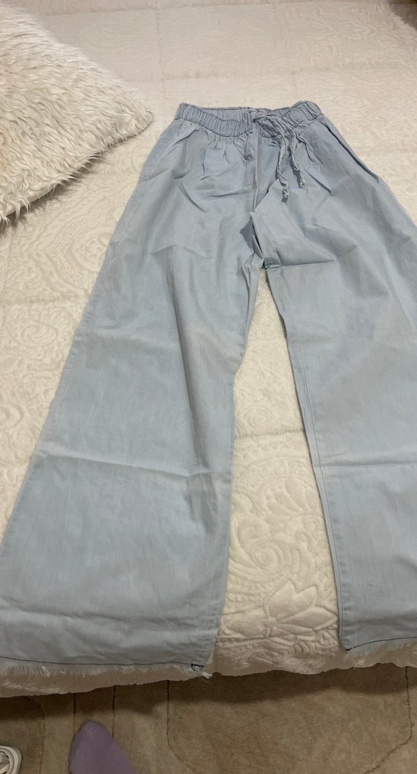 Mavi Bol Kesim Midi Denim Kadın Pantolon - Görsel 3