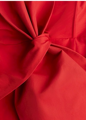 Kırmızı Drapeli Uzun Straplez Elbise - Görsel 5