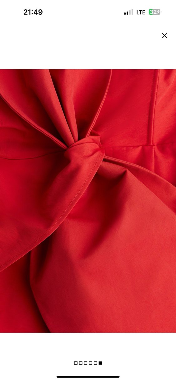 Kırmızı Drapeli Uzun Straplez Elbise - Görsel 5